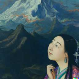 someone gazing at Mount Everest, painting from the 17th century generated by DALL·E 2